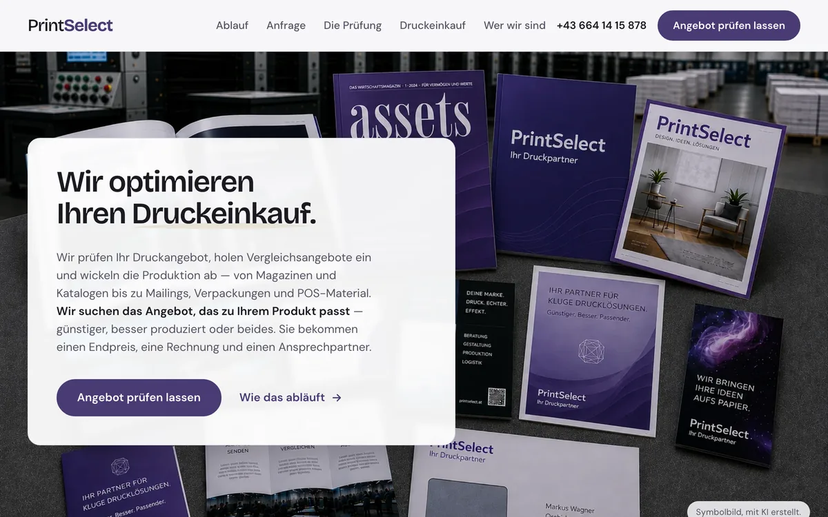 Vorschau der individuellen Website PrintSelect